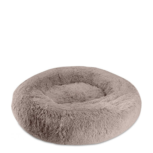Comfortabele Pluche Donut Hondenmand - Kaki Kleur - Maat M (60 cm)